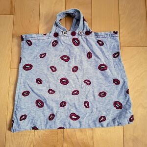 Blue Tote Bag with Red Lip Print